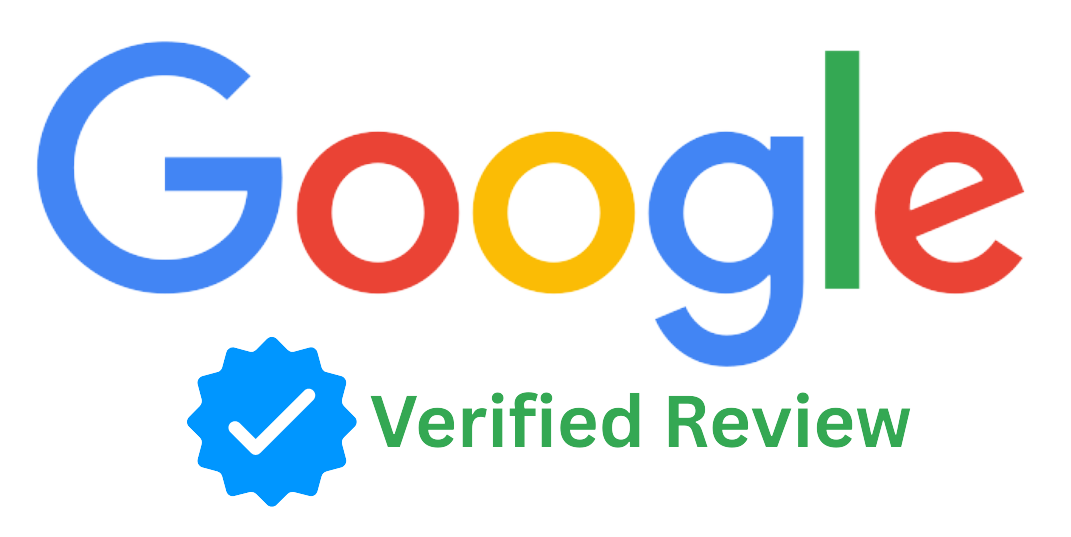 Google Verified Review badge with green check mark and blue check mark icon.