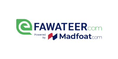Fawateer.com logo with a green stylized 'e', the website name in blue and green text, and a Madfooat.com logo below.