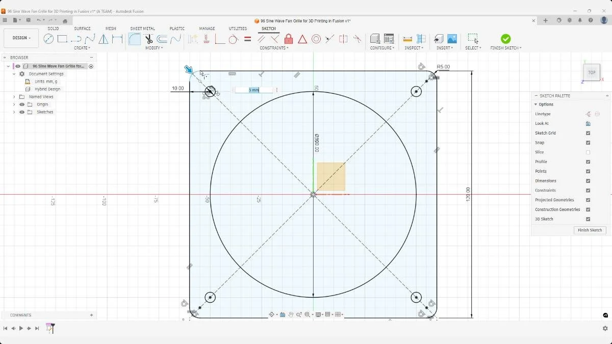 fusion fan grille rounded corner sketch fillet