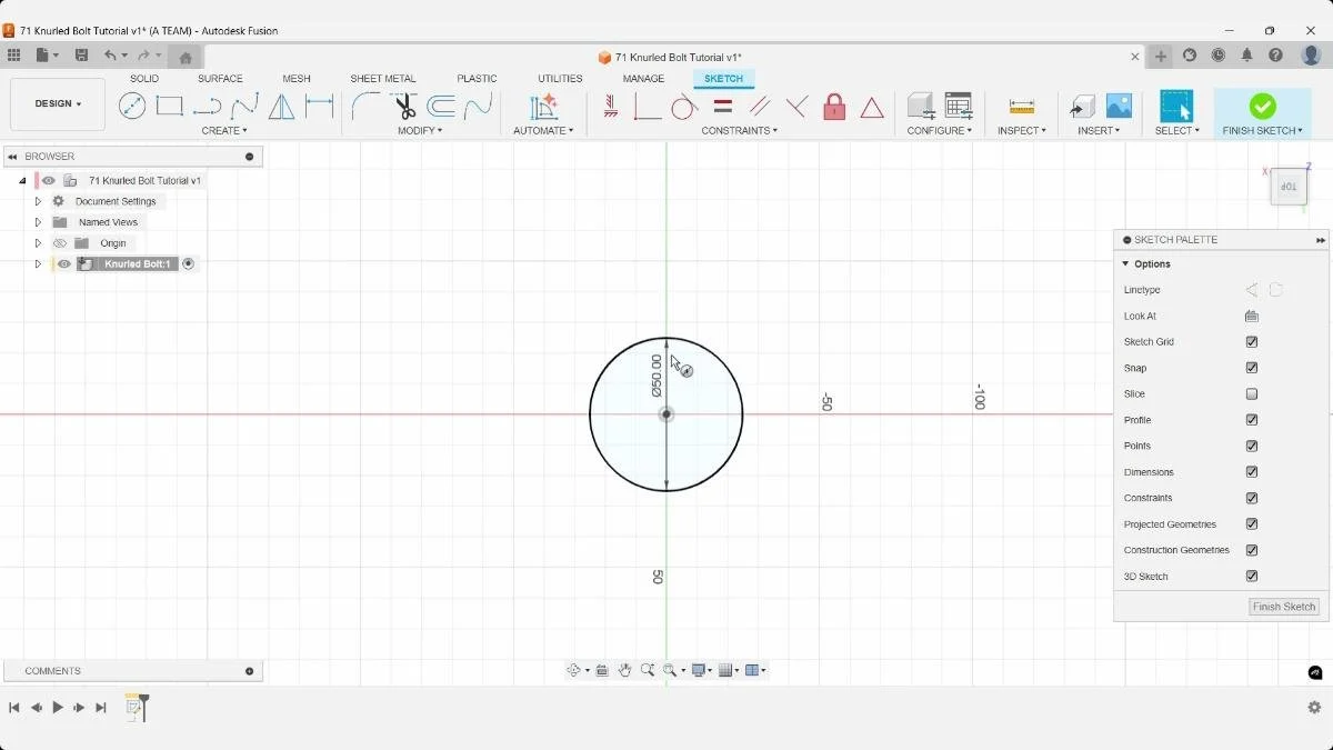 Fusion center diameter circle sketch for bolt base