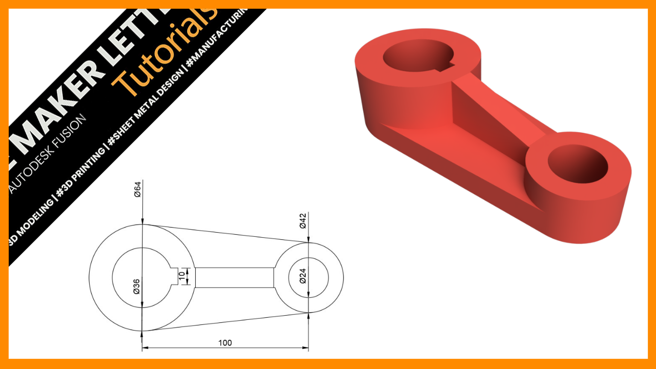 Parametric mechanical part modeled in Autodesk Fusion using constraints, tangent geometry, and extrude features