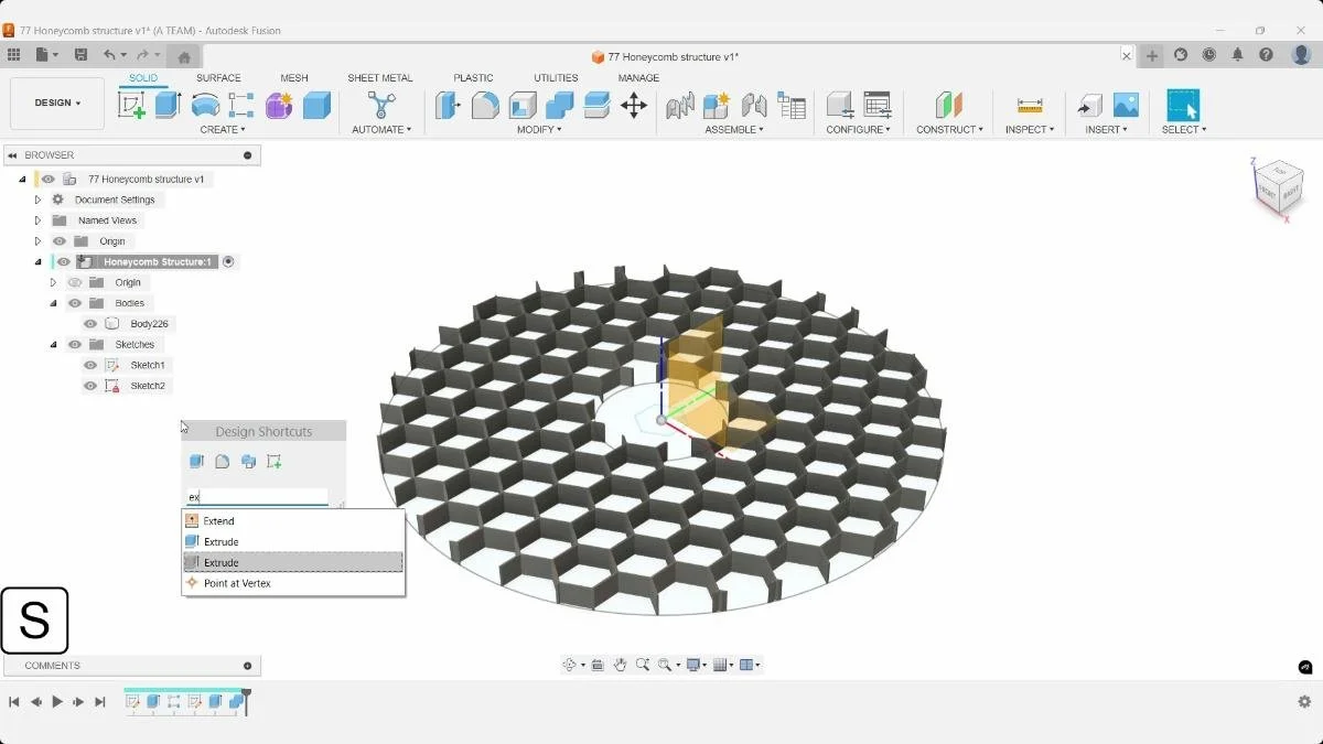 Surface extruding the outer border profile in Autodesk Fusion.