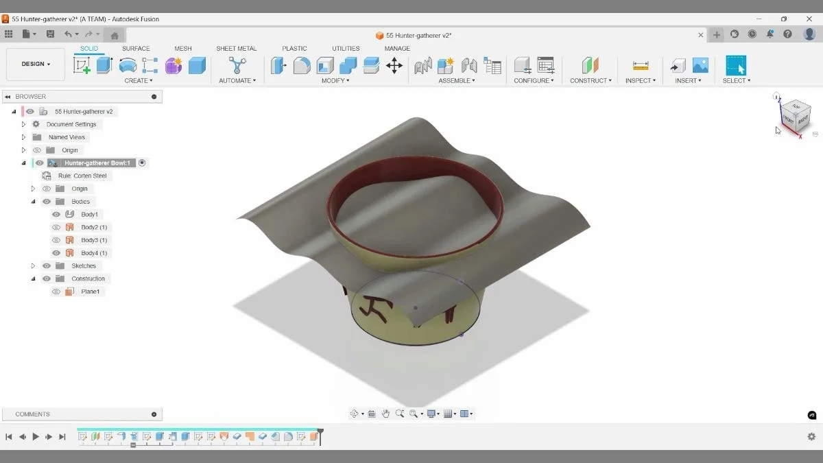 Using a surface to split the bowl body in Autodesk Fusion