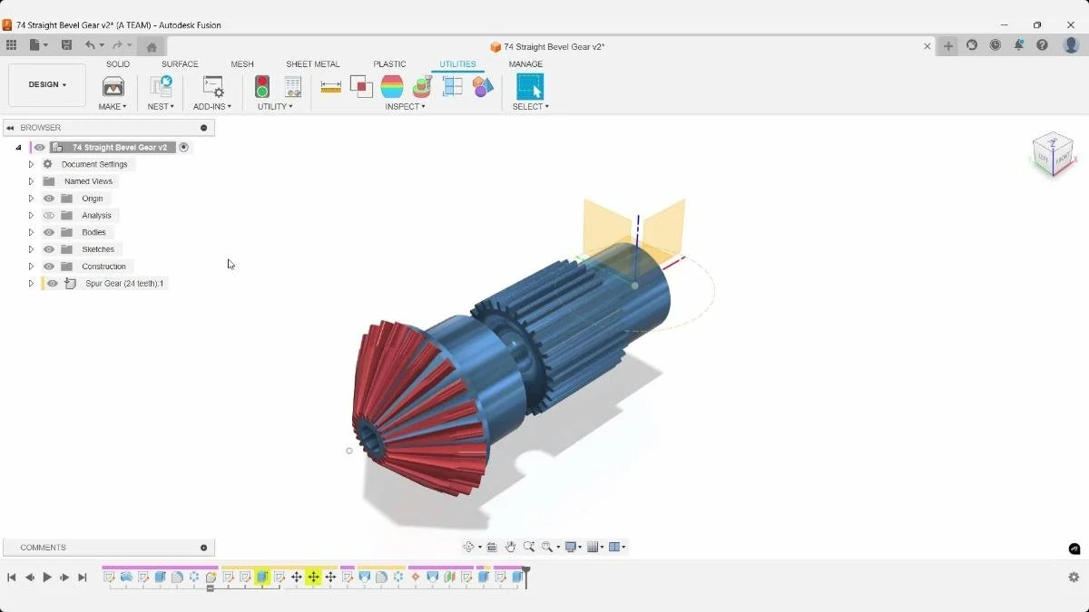 Finished straight bevel gear model rendered in Fusion
