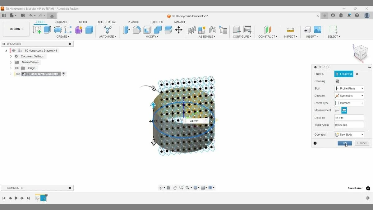 surface extrude symmetric cylinder fusion