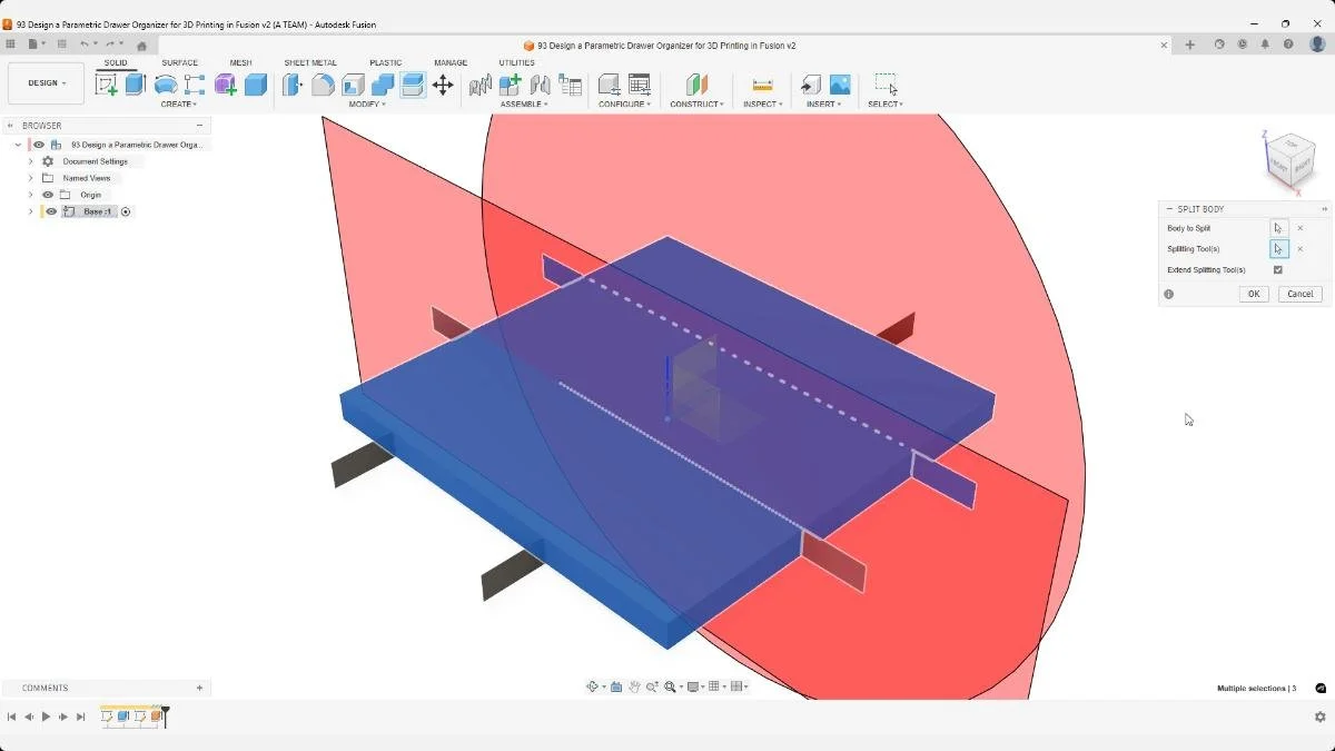 Split Body operation using surface dividers as cutting tools.
