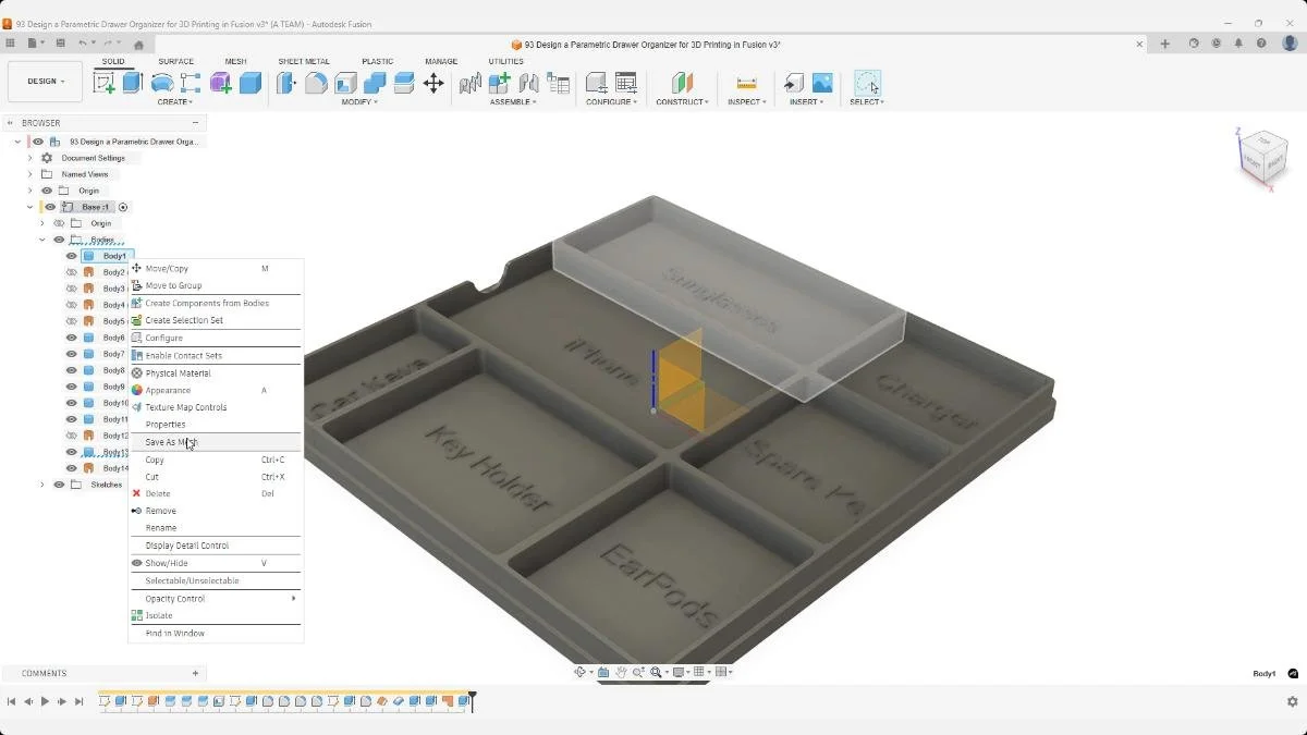 Right-click menu showing the Save as Mesh export option.