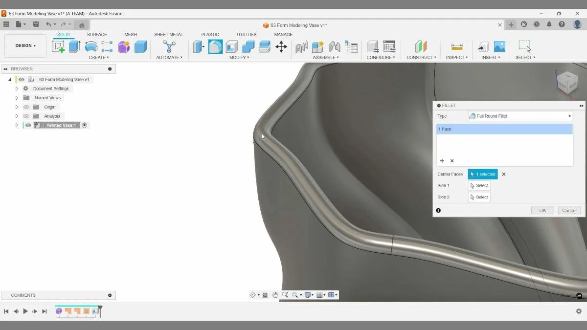 fusion fillet top edge rounded rim vase