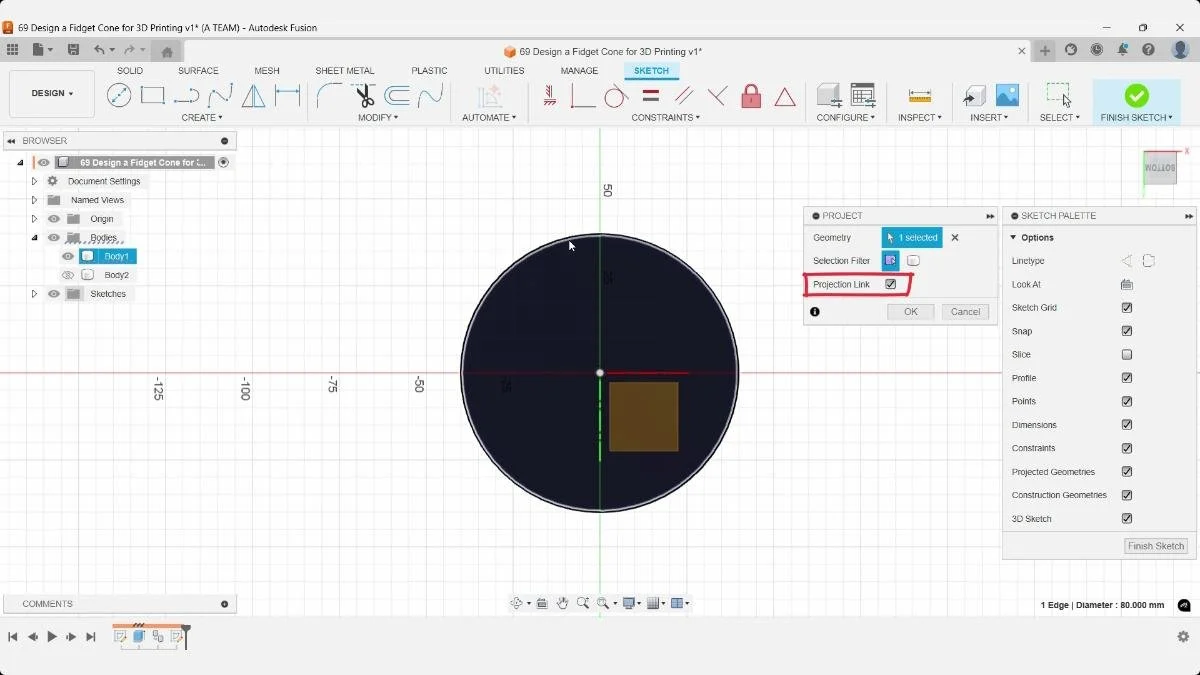 fusion fidget cone project geometry linked sketch