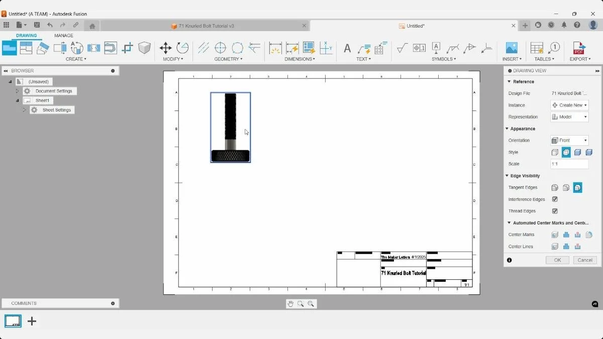 Fusion base view placement in technical drawing