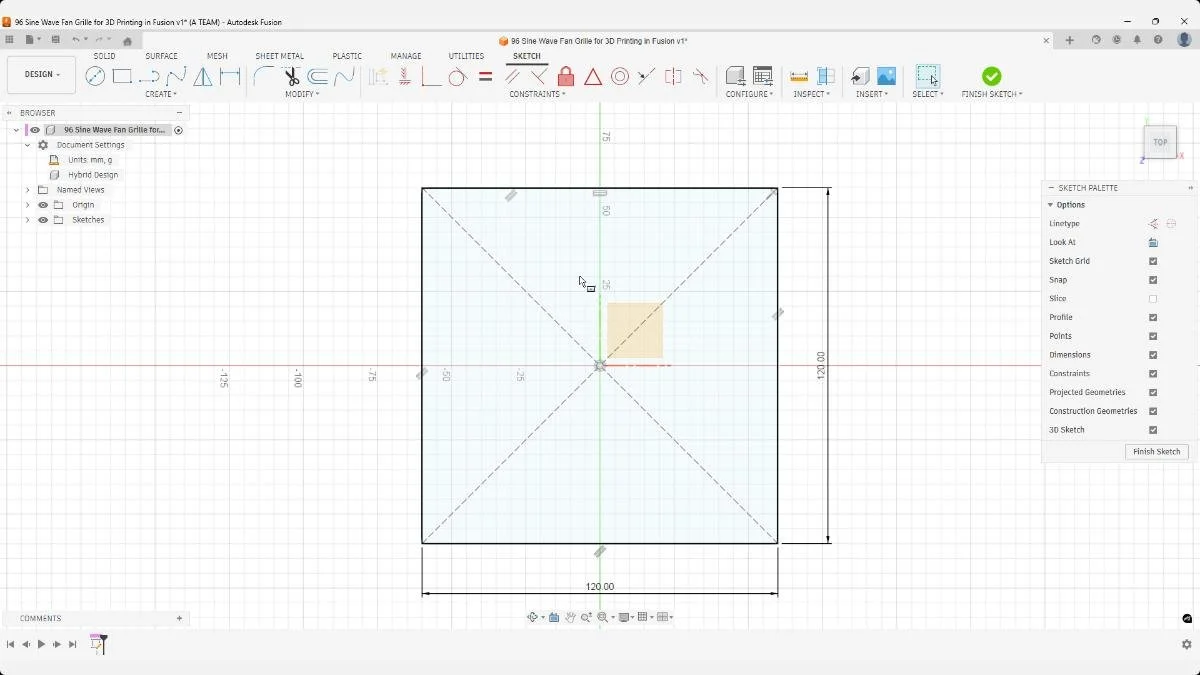 fusion fan grille center rectangle sketch 120 mm