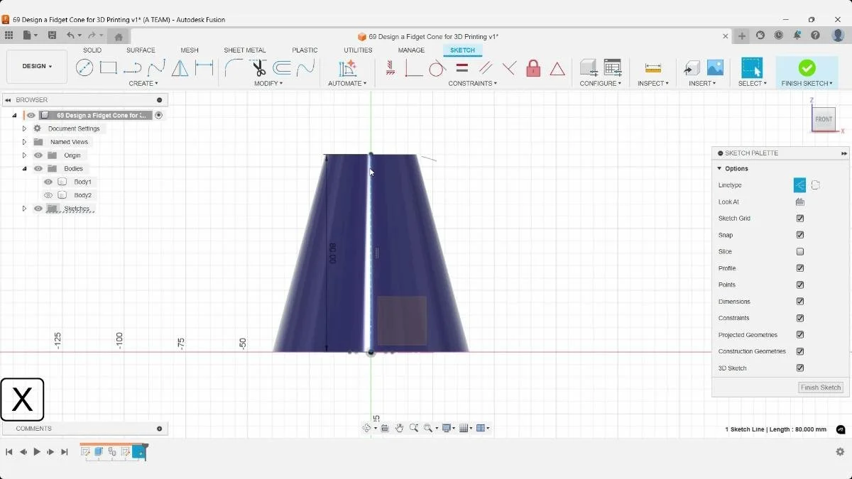 fusion fidget cone construction line sweep path setup