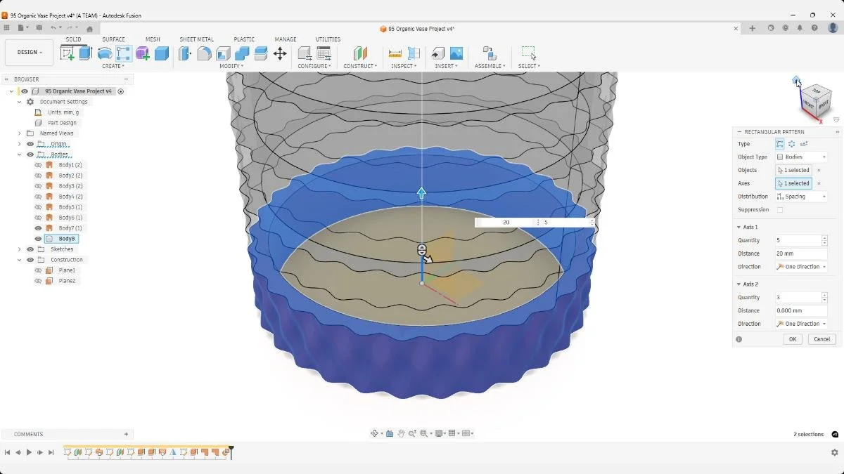 Fusion rectangular pattern stacking pen holder sections along vertical axis