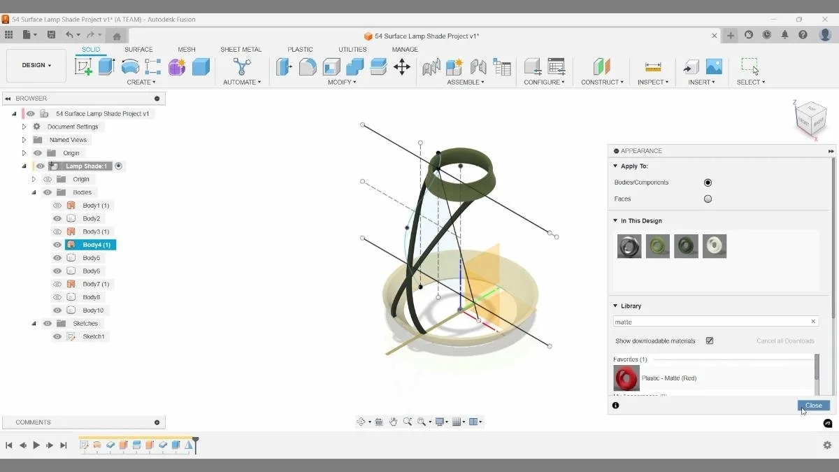 Applying body-level appearances in Fusion before creating a circular pattern.