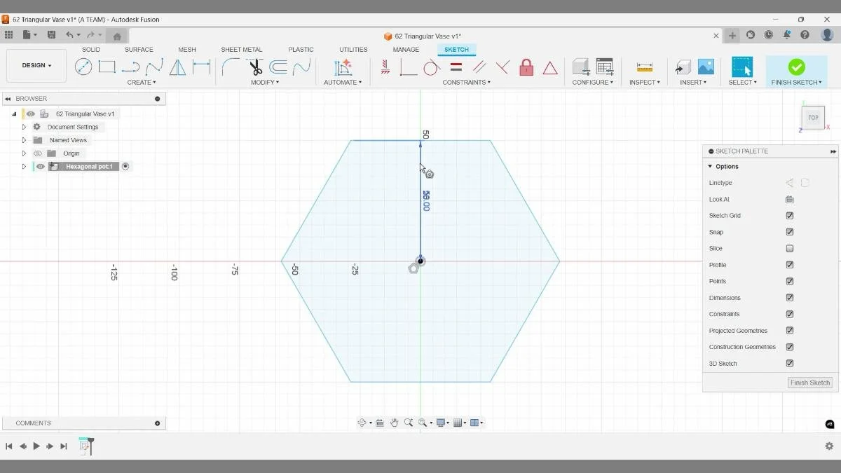 Fusion hexagon sketch base profile triangular vase