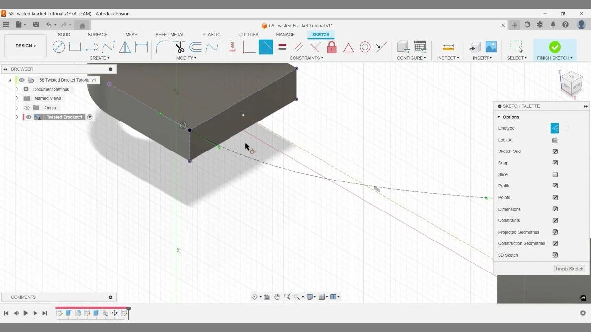 fusion 3d sketch guide curve tangent constraint tutorial