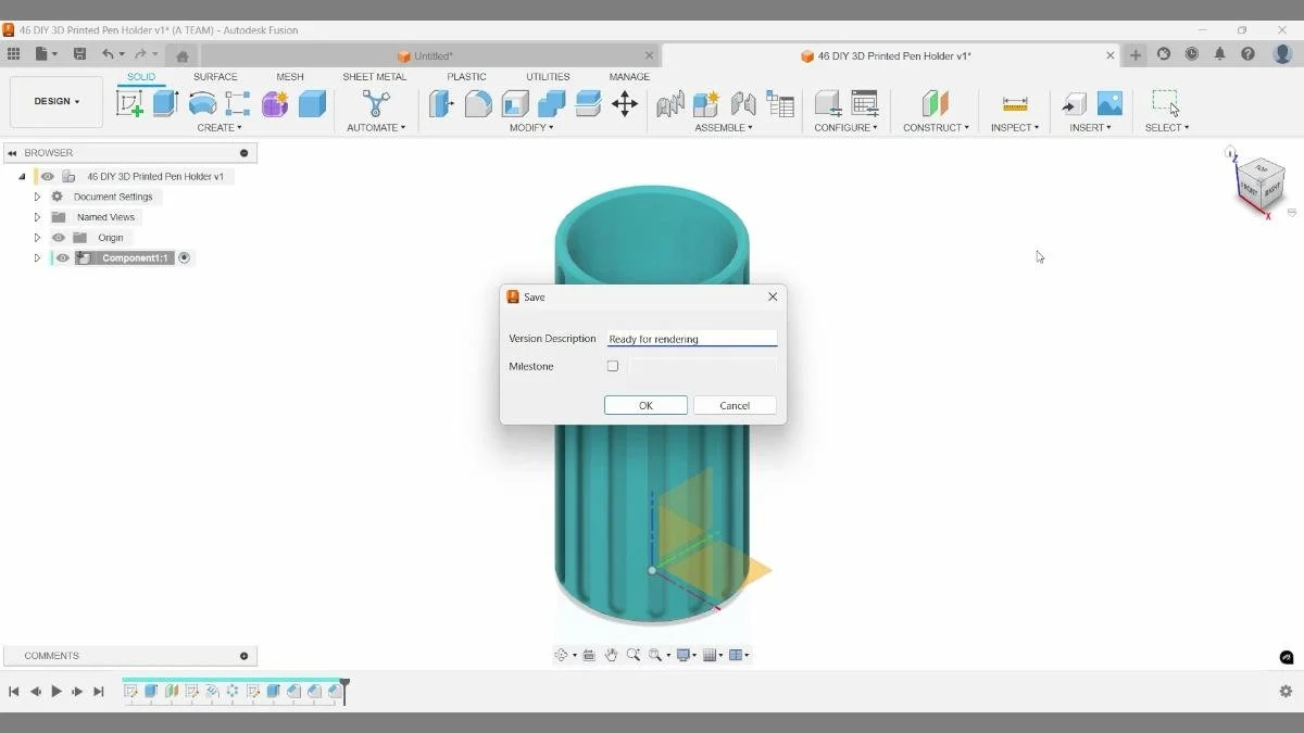 Saving Fusion project version labeled “Ready for rendering.”