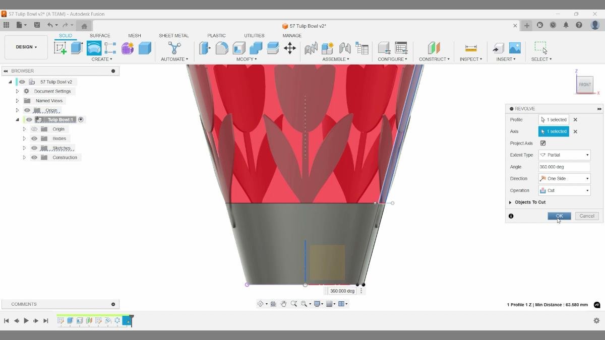 fusion revolve cut removing upper section of tulip bowl