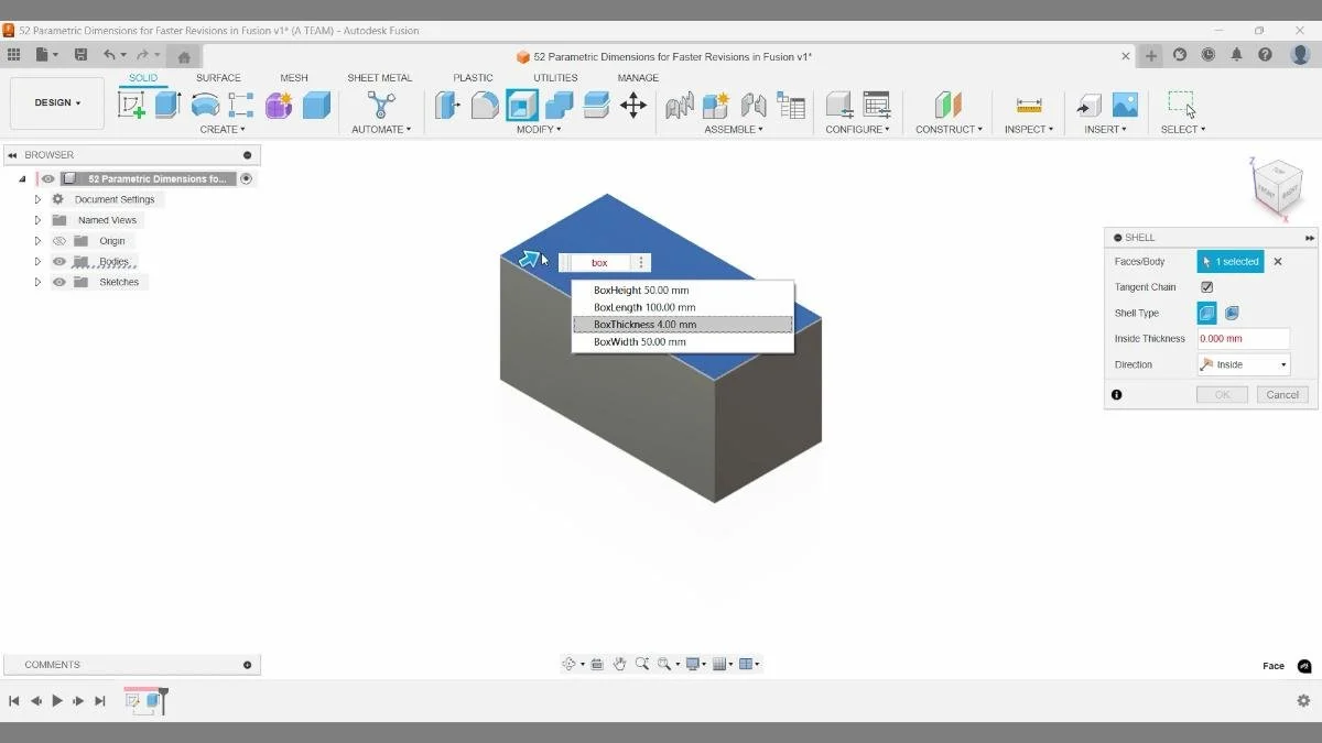 fusion shell feature using boxthickness parameter