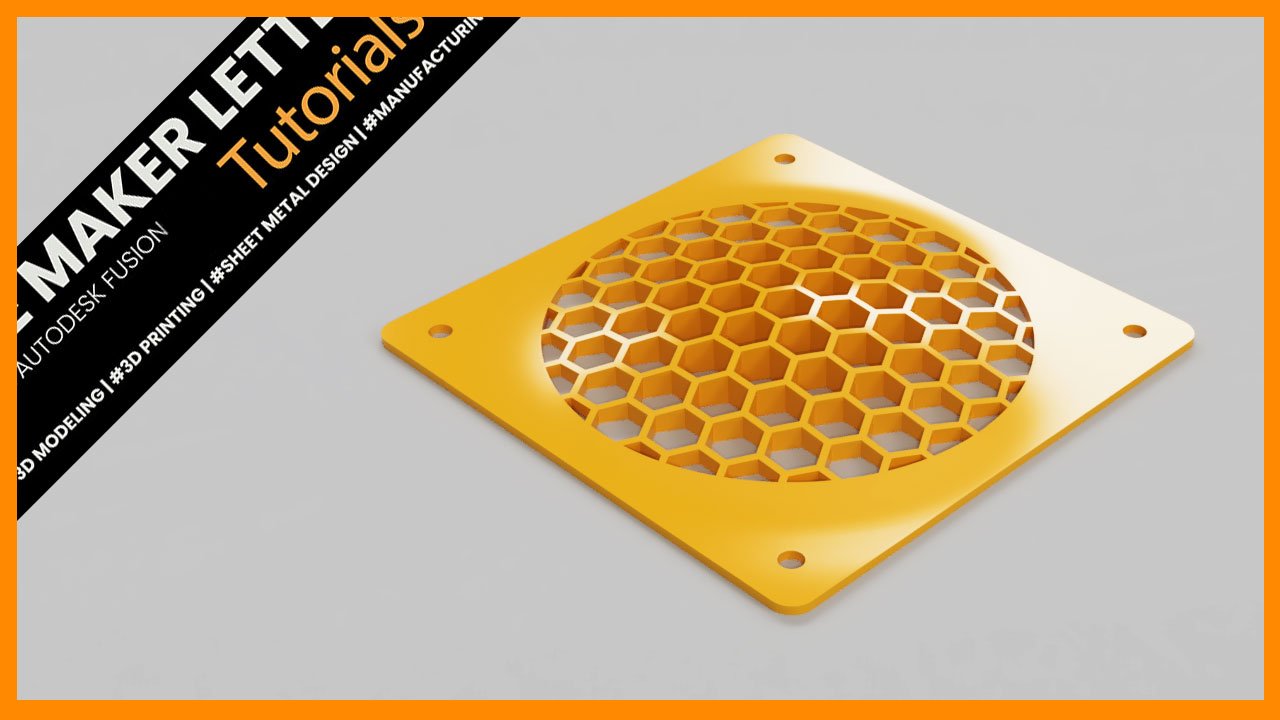 fusion honeycomb fan grille square plate with rounded corners and four mounting holes 3d printable design