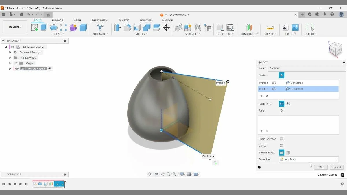 Surface Loft connecting profiles without guide rails.