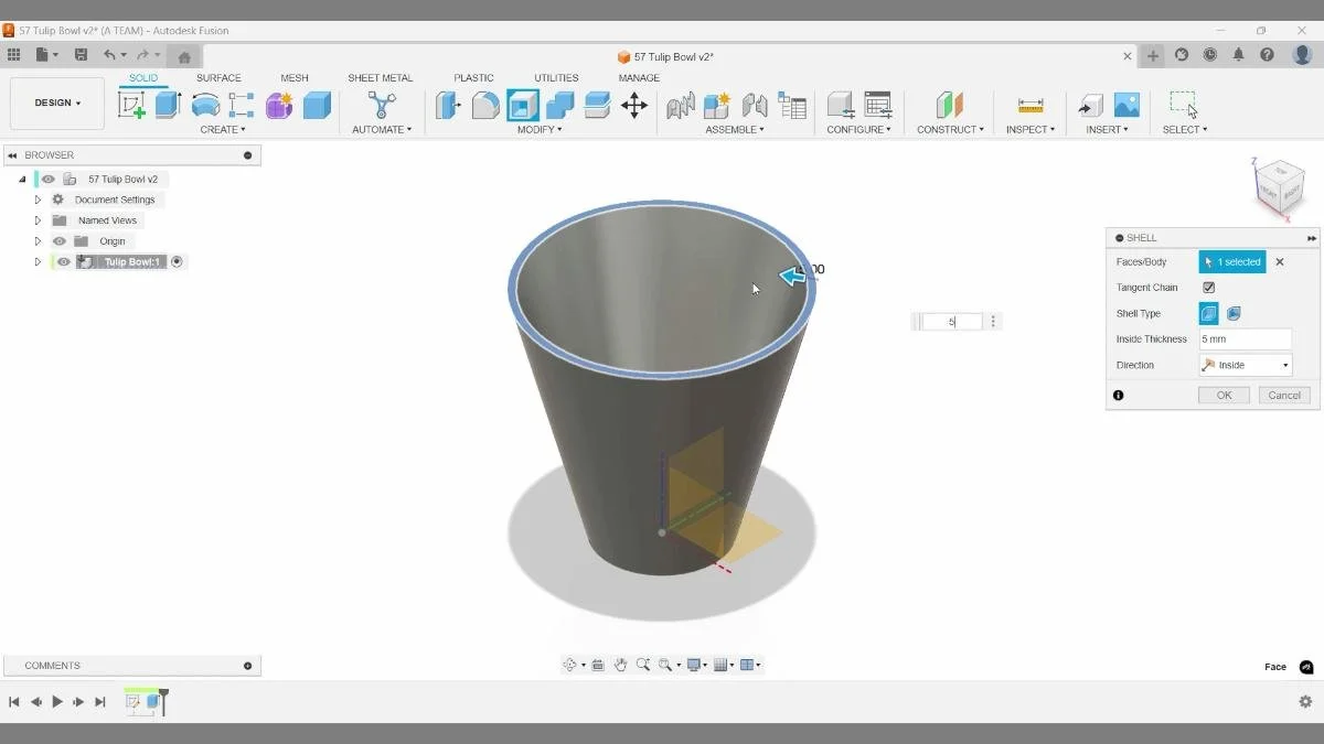 fusion shell command hollowing tulip bowl with uniform wall thickness