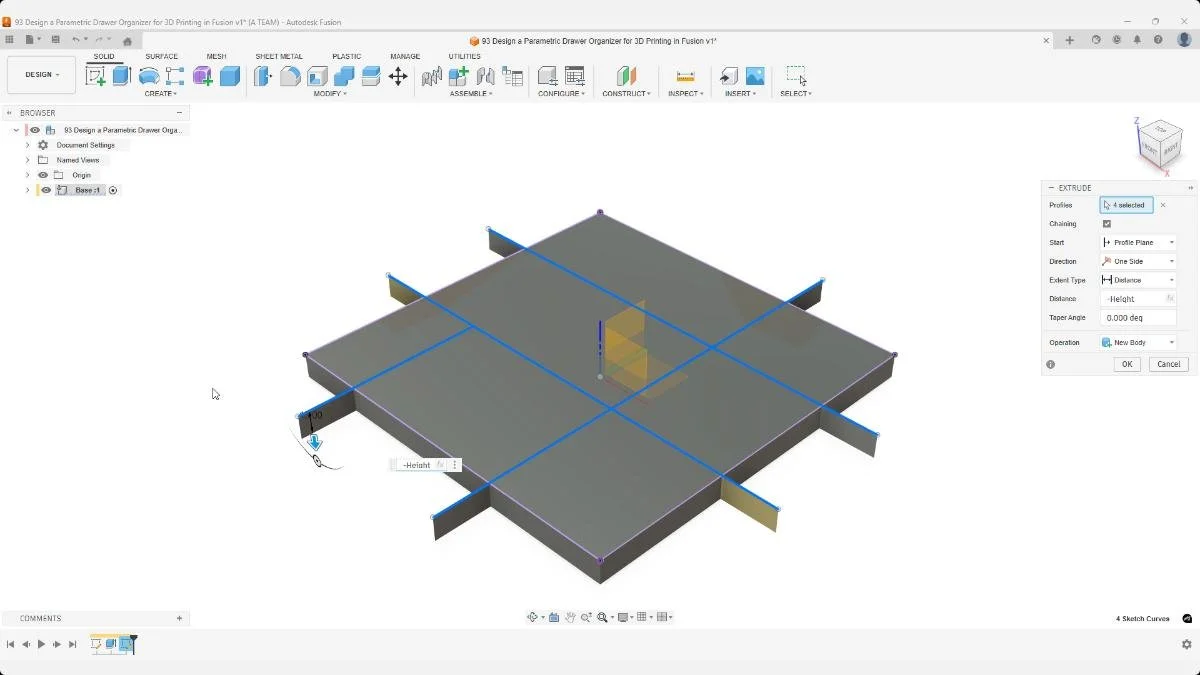 Surface extrusions generated from divider layout lines.