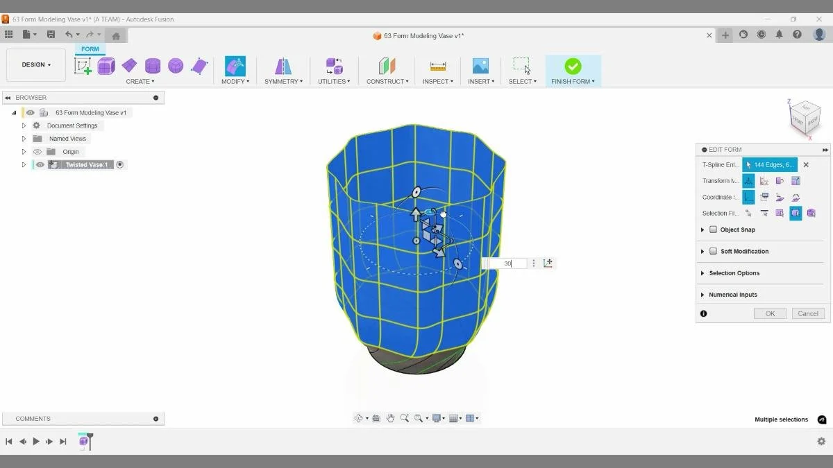 fusion form twist deformation vase body surface modeling