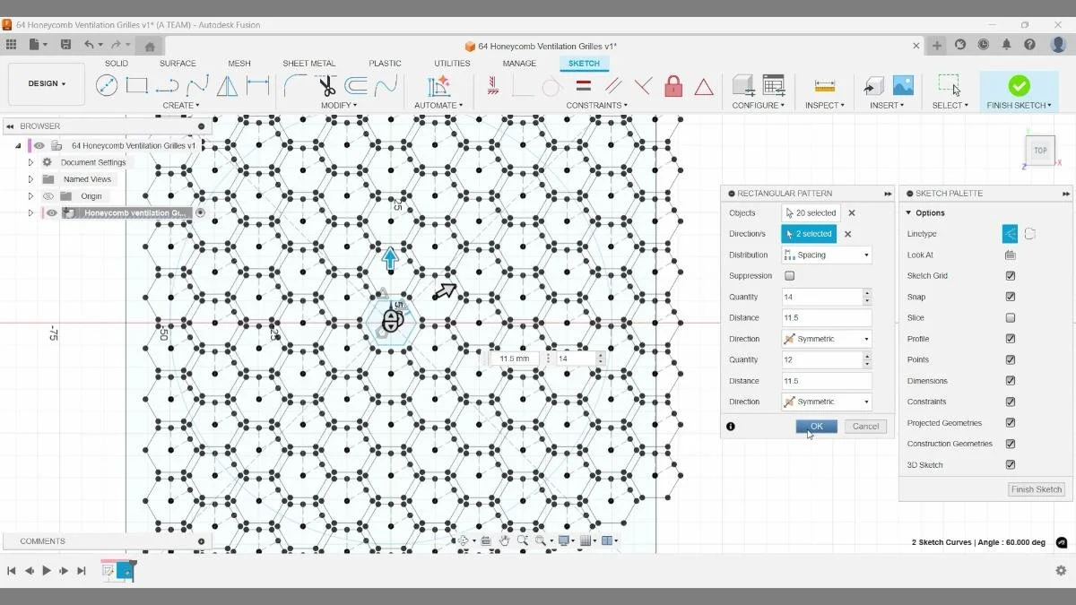fusion honeycomb rectangular pattern sketch