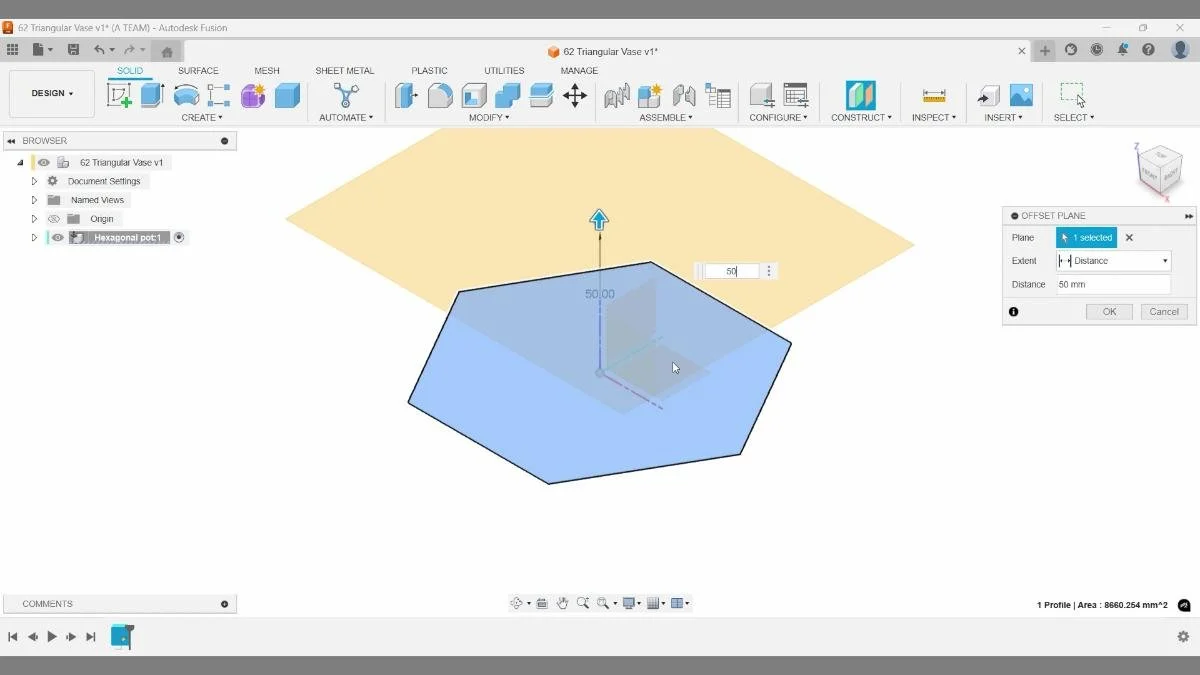 Fusion offset construction plane vase modeling tutorial