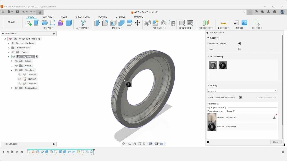Fusion appearance tool assigning rubber material to tire