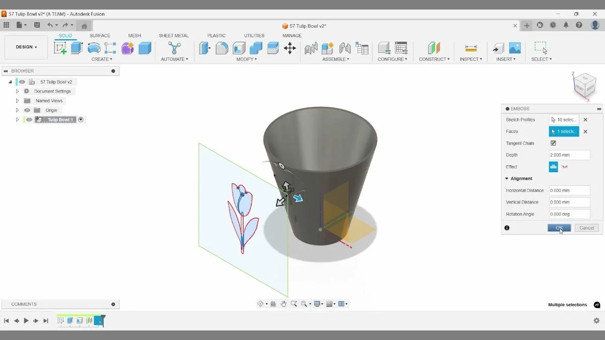 fusion emboss tool applying tulip pattern to bowl surface