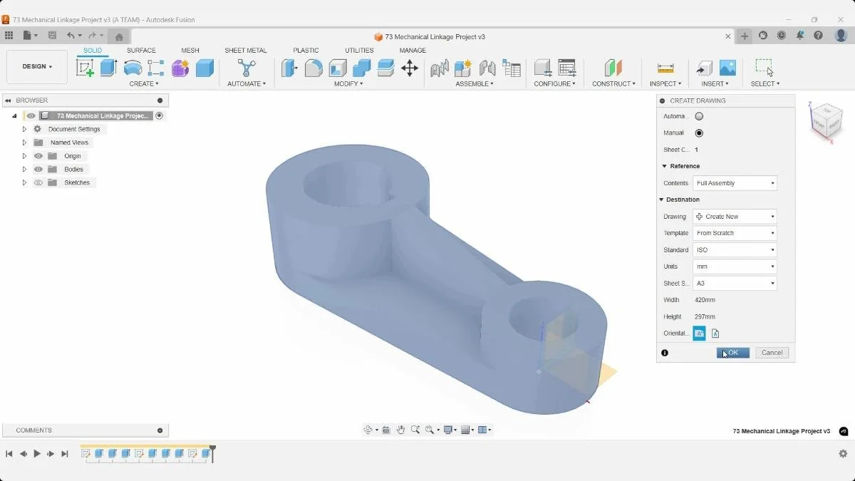 Creating a drawing from a Fusion solid model