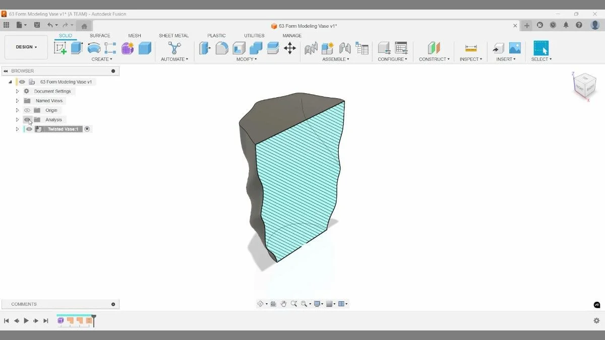 fusion section view solid vase internal geometry