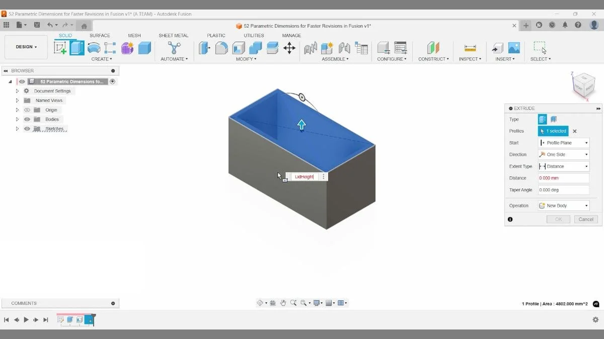 fusion extrude lid using lidheight parameter