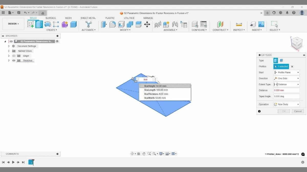 extrude dialog using boxheight and boxthickness parameters