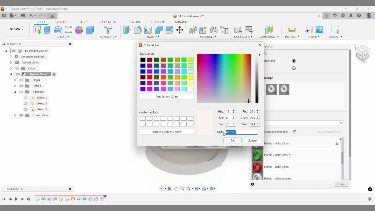 Custom Fusion appearance with HTML color #fbf5f5.
