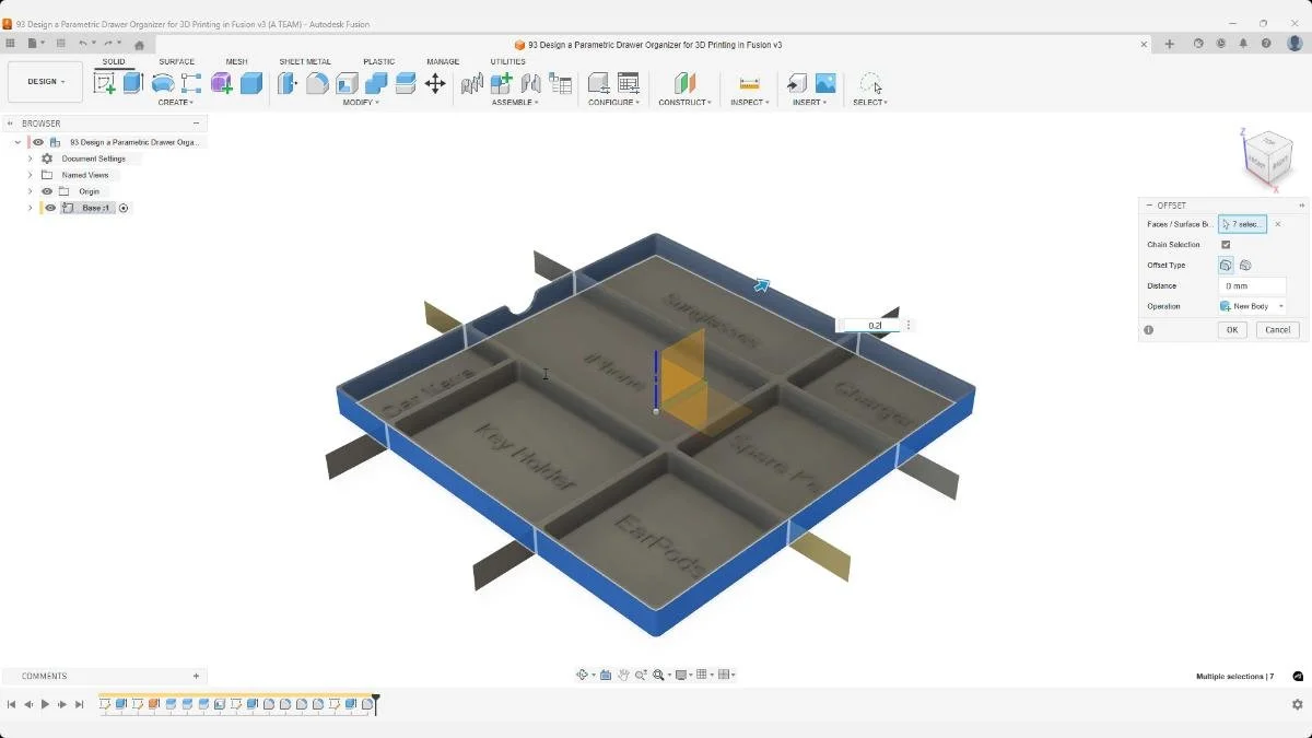 Offset surface created to form the outer perimeter of the organizer.