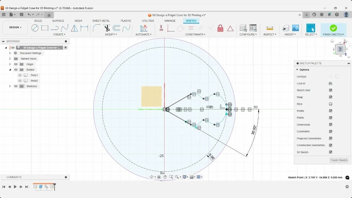 fusion fidget cone constrained spline sketch profile