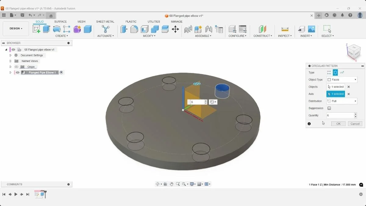 fusion circular pattern flange bolt holes feature setup