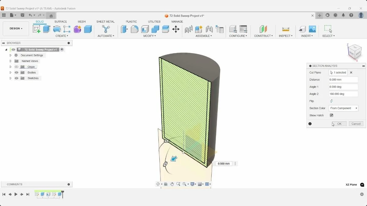 Fusion section analysis inspecting hollow cylinder geometry