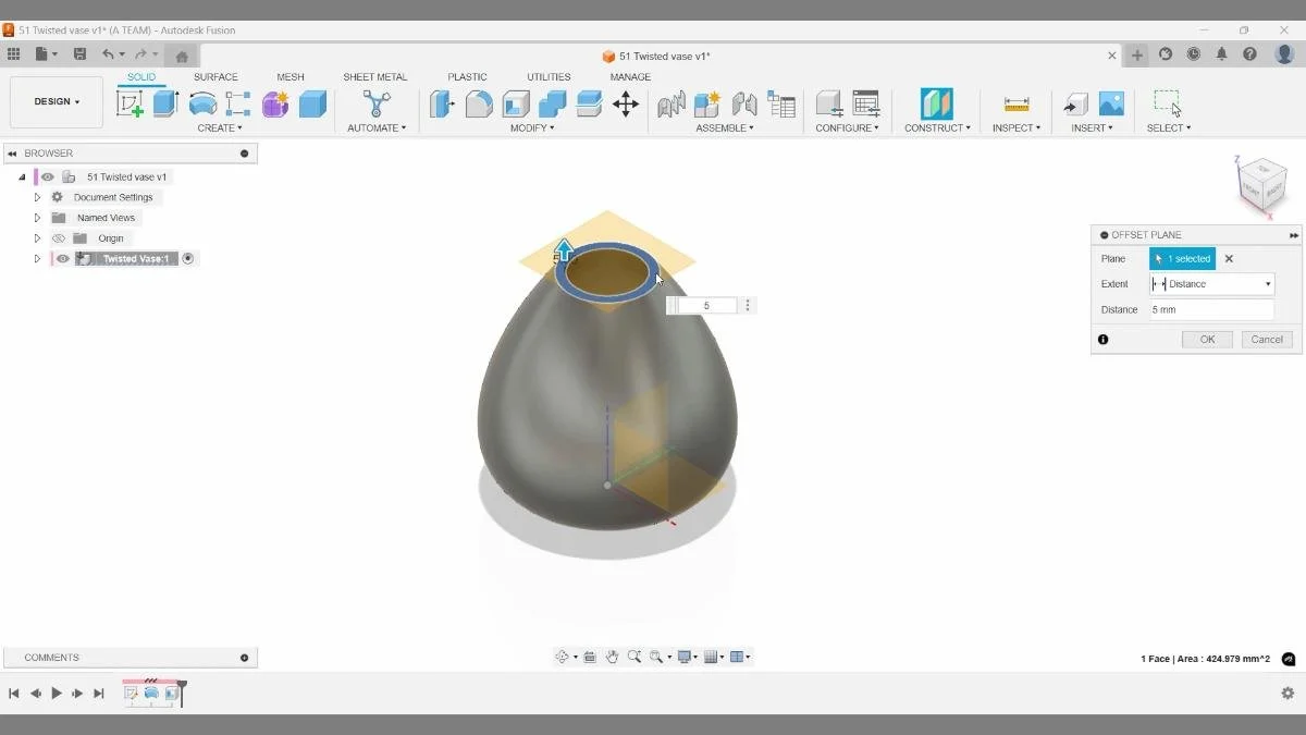 Offset construction plane 5 mm above top opening.