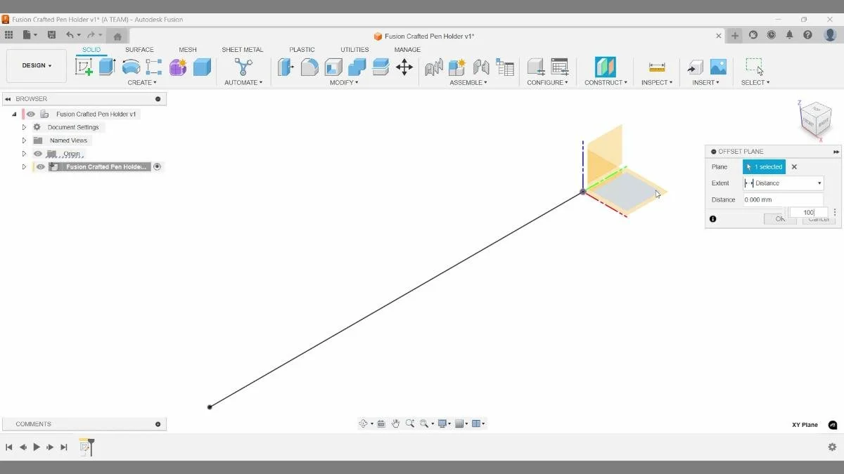 fusion offset plane from origin pen holder setup
