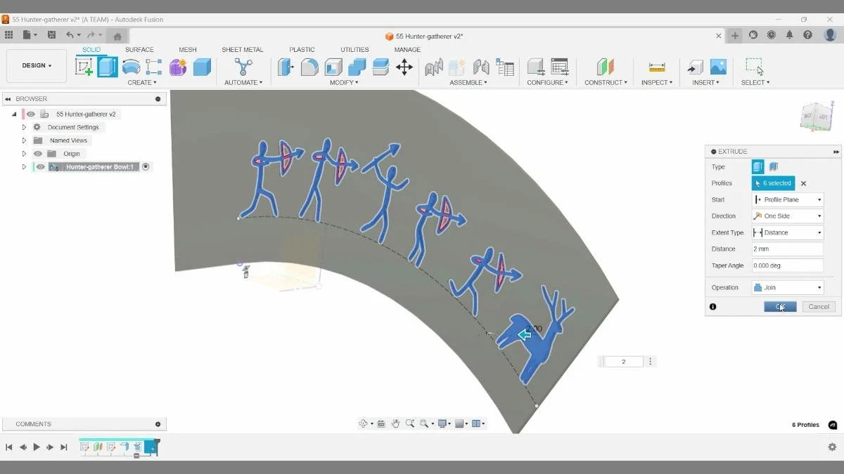 Extruding SVG artwork onto an unfolded sheet metal surface in Autodesk Fusion