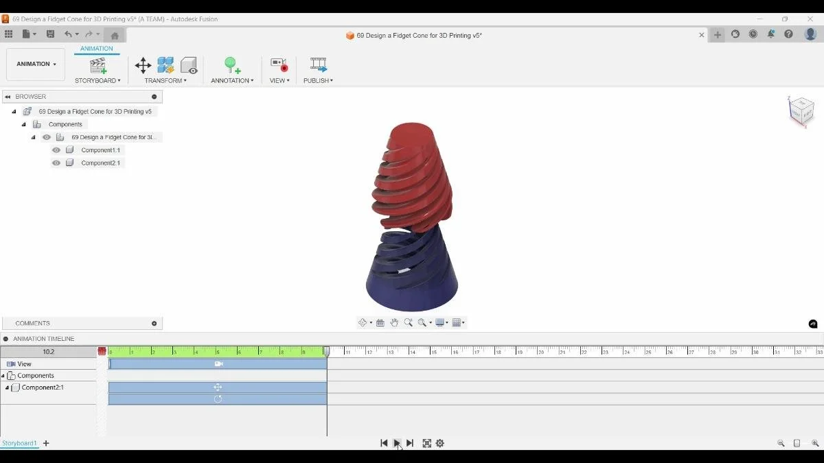 fusion fidget cone animation exploded view setup