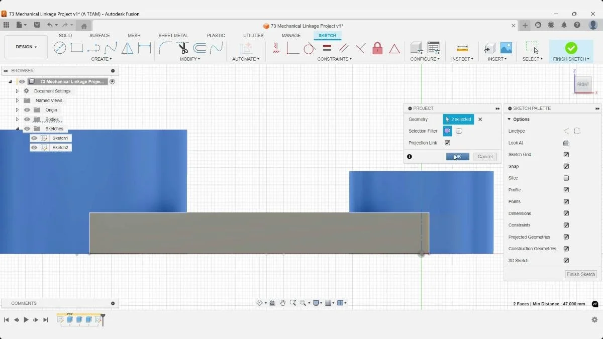 Projecting model geometry into a Fusion sketch
