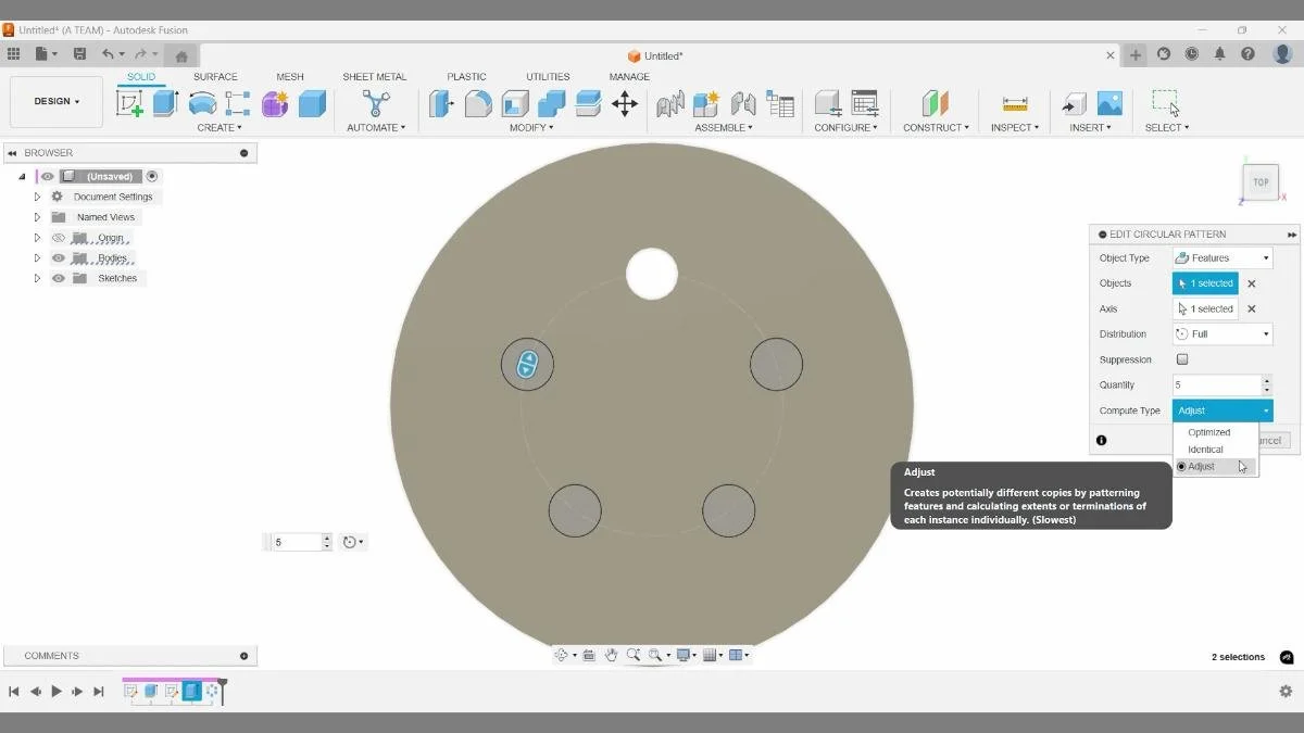 Autodesk Fusion solid pattern with easy editing and better compute performance