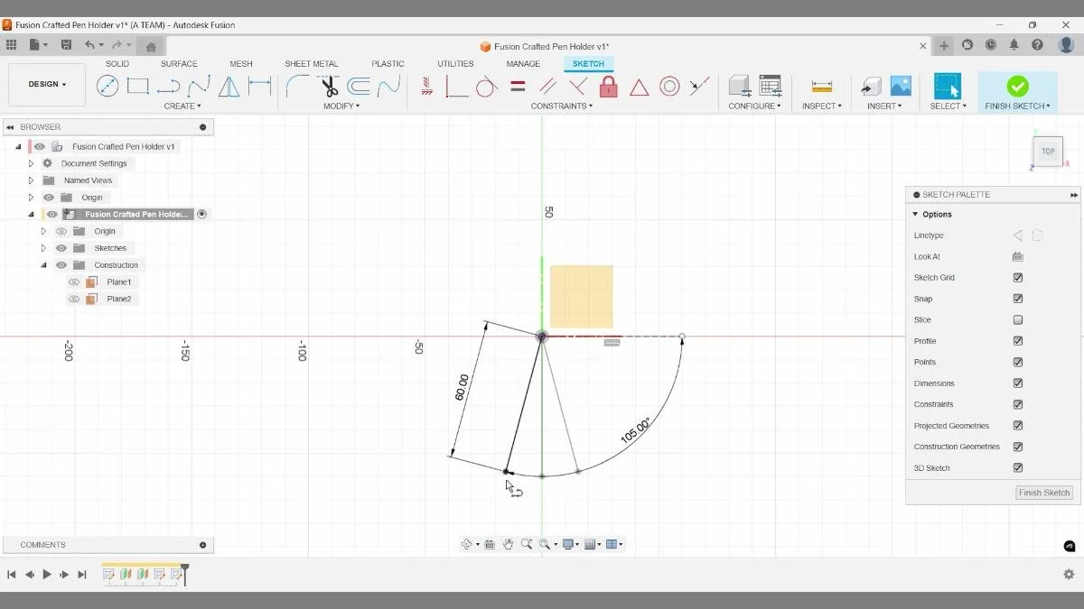 fusion sketch angled line top offset plane pen holder