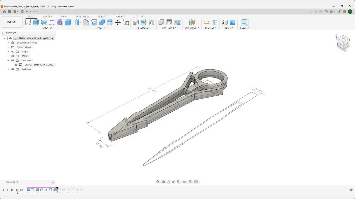 Offset sketch used to create lightweight cutouts in drip irrigation stake.