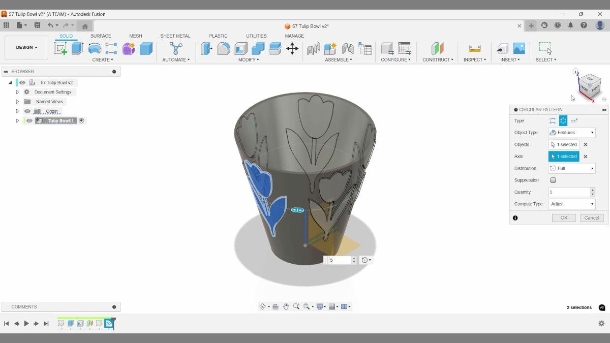 fusion circular pattern repeating tulip emboss features around bowl